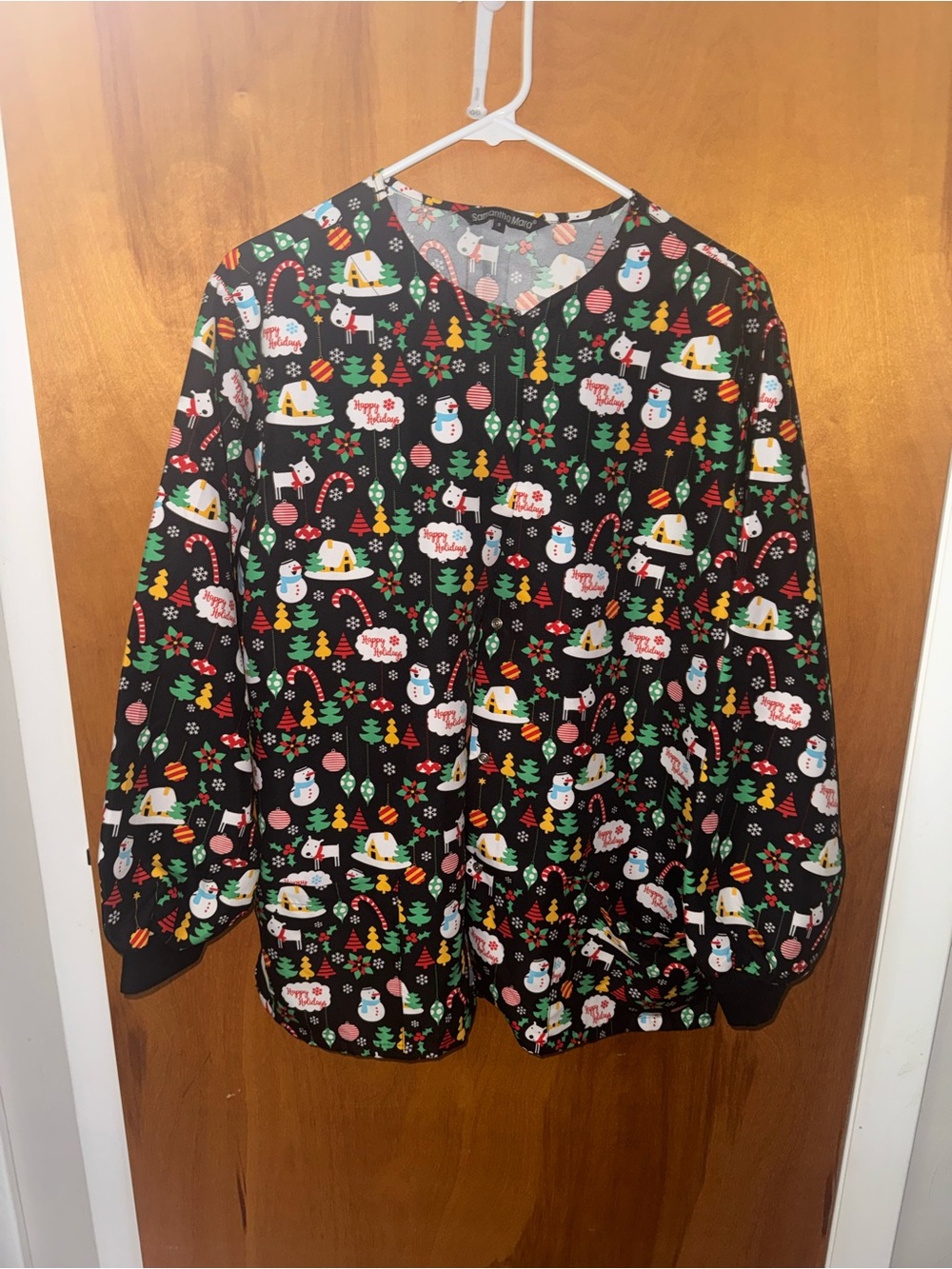 Women’s Black Holiday Printed scrub jacket